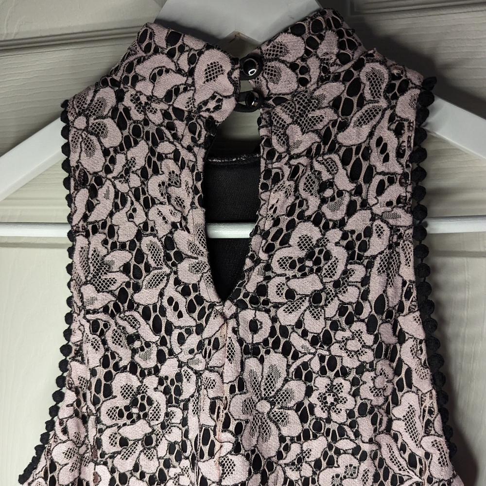 Altar'd State black Mini dress with pink lace overlay sleeveless size small - Picture 6 of 9